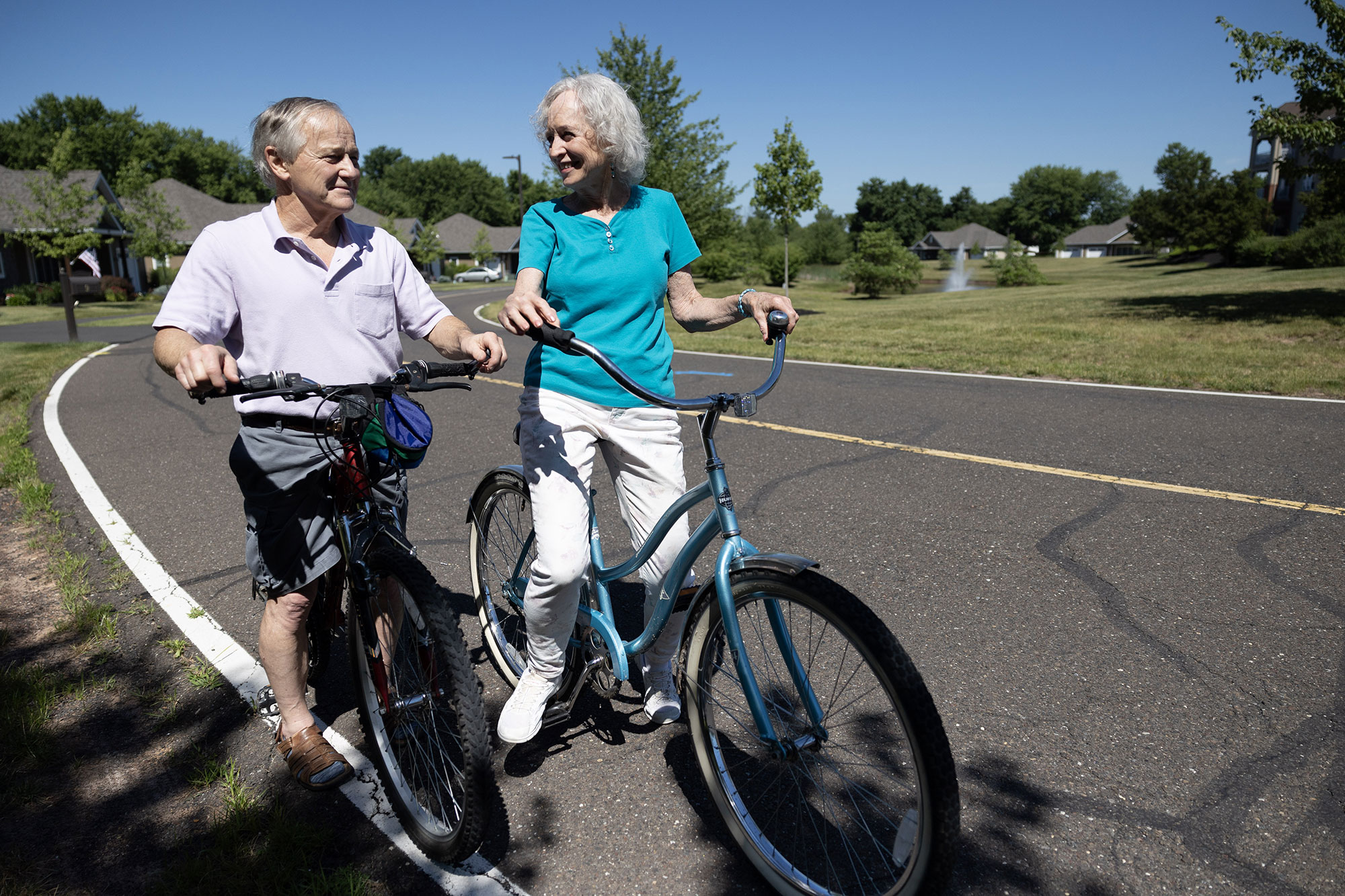 Senior couple riding bicycles